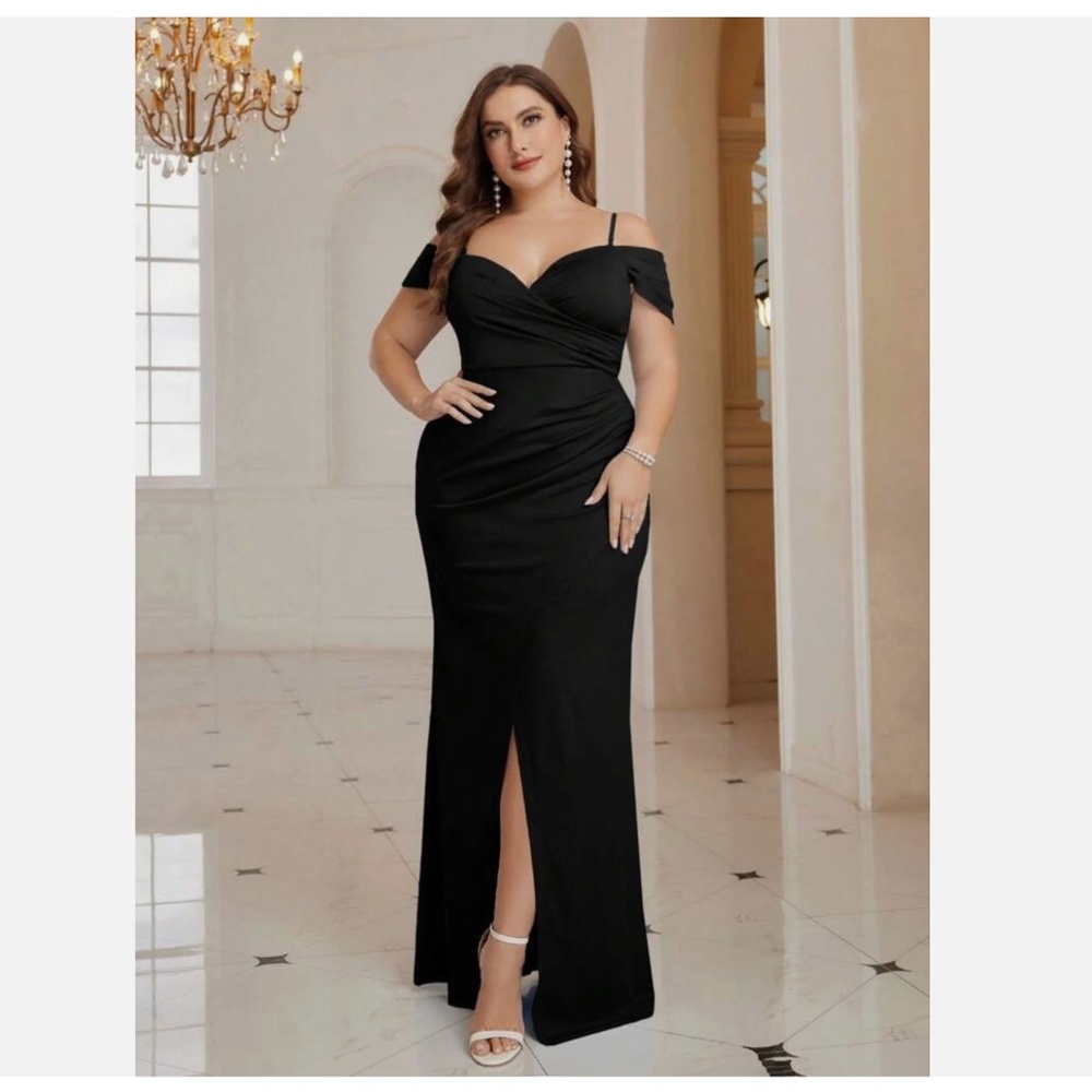 SHEIN Belle Cold Shoulder Split Thigh Dress 2XL Black
